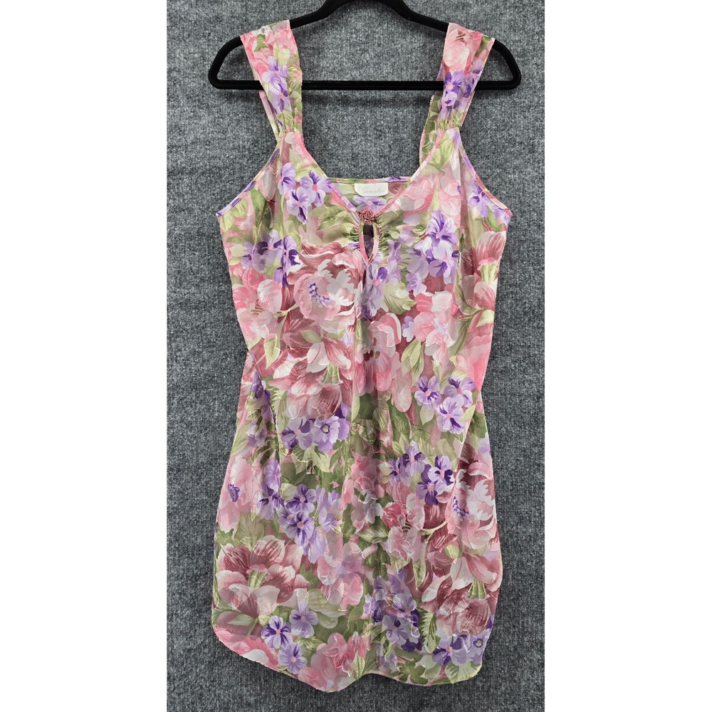 Vtg Inner Most Slip Dress Women's M Multicolor Floral Sheer Rosette 90s Romantic